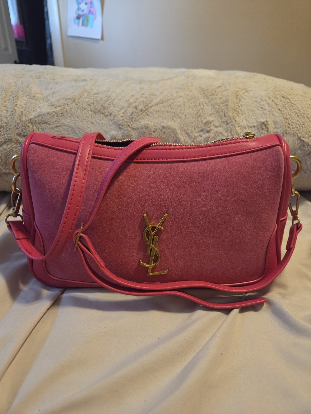 Hot Pink Suede Crossbody Bag